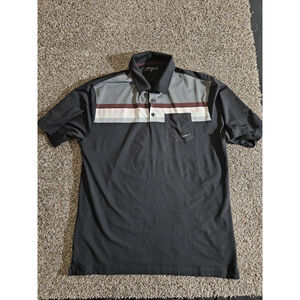 Nike Golf Polo Shirt Mens L Black Striped Short Sleeve Dry Fit Activewear